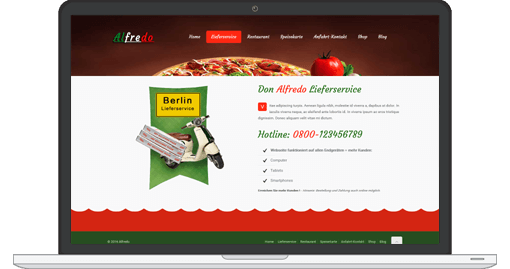 Webdesign-Beispiel eines Online-Lieferservice für Pizzerias und Restaurants