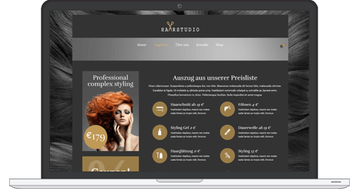 Webdesign-Beispiel für Friseursalons Beispiel einer individuellen Webseite im responsive Web-Design für Friseure